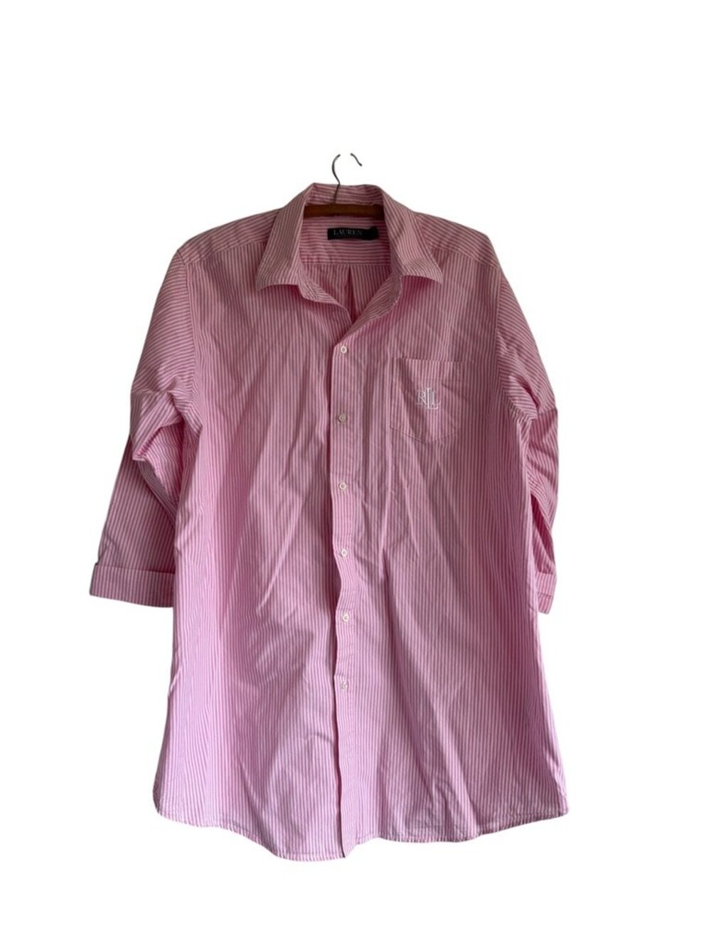 Lauren Ralph Lauren Pink Striped Cotton Poplin Sleep Shirt Women's Size XL - Picture 3 of 12
